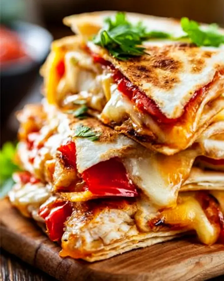 Quesadilla z kurczakiem i warzywami na talerzu