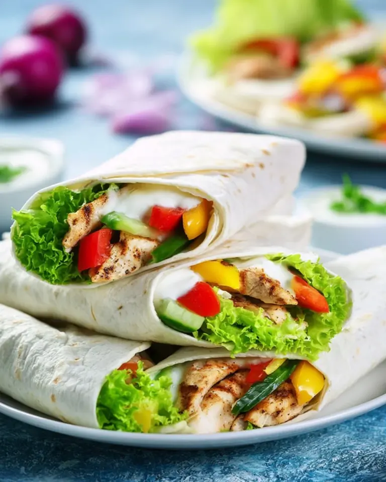 Tortilla z kurczakiem na talerzu z dodatkami
