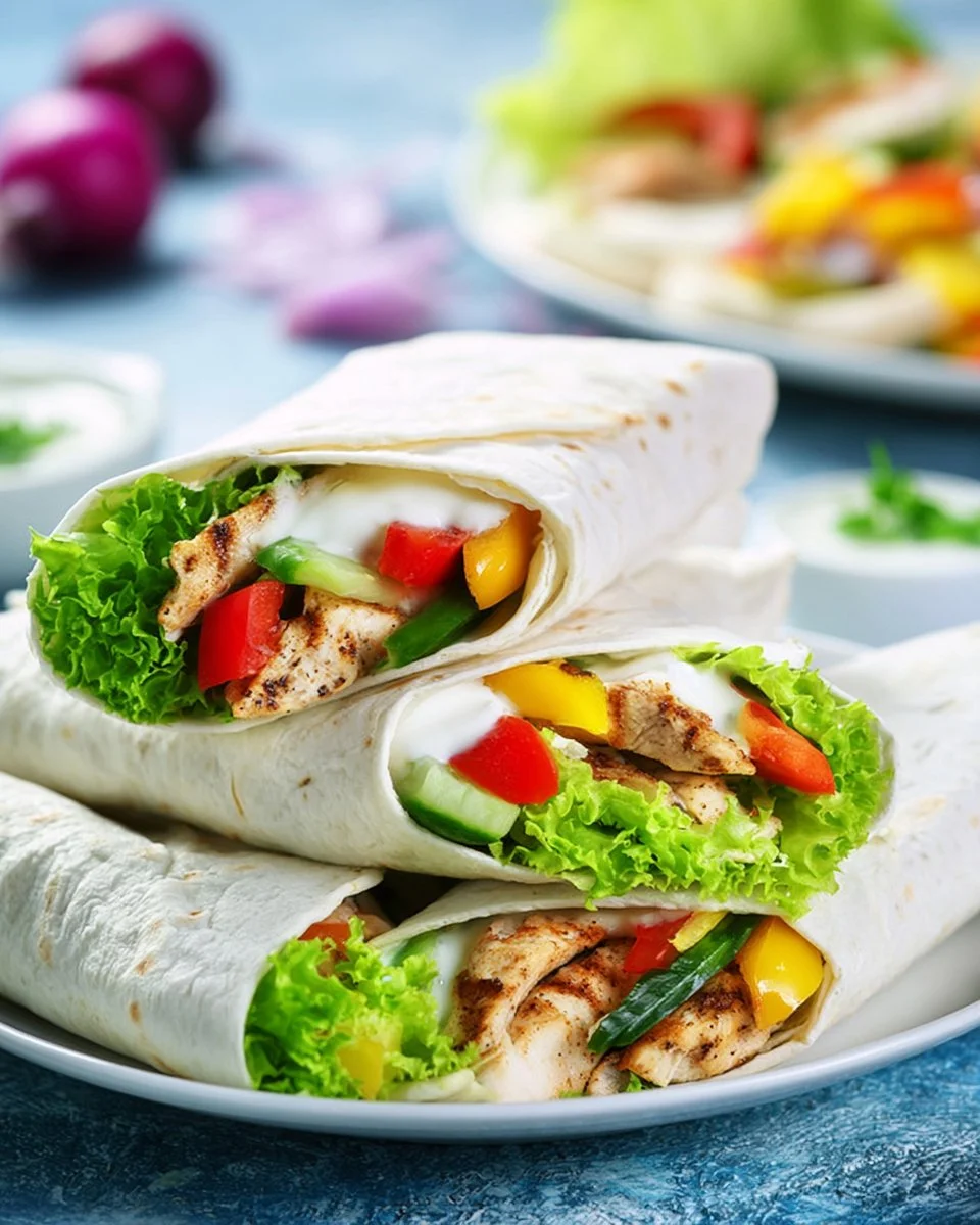 Tortilla z kurczakiem na talerzu z dodatkami