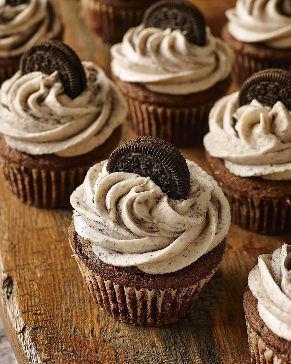Babeczki Oreo udekorowane bitą śmietaną i okruchami ciasteczek Oreo