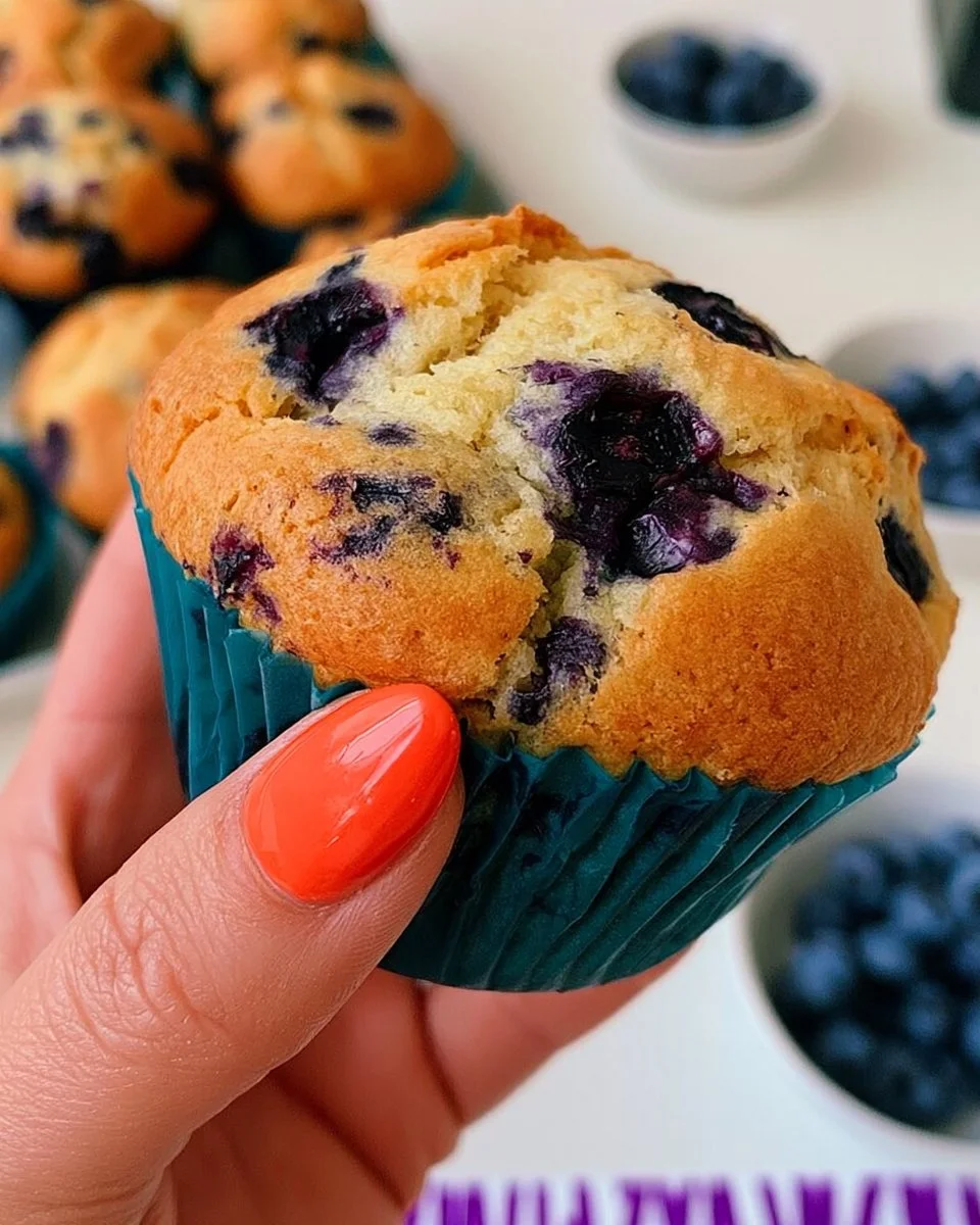 Muffiny z borówkami na talerzu, świeżo upieczone i apetyczne